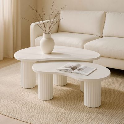 Table basse gigogne en mélaminé blanc  Oviala