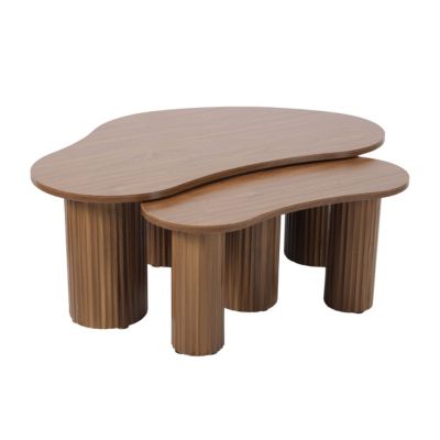 Table basse gigogne en mélaminé bois foncé  Oviala