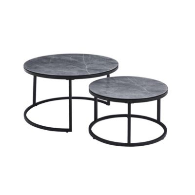 Table basse gigogne MANHATTAN  Effet pierre grise marbrée et métal  Design moderne
