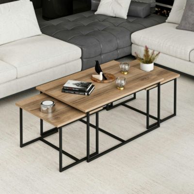 Table basse gigogne minimaliste effet noyer (lot de 3) JENA