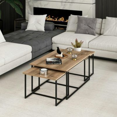 Table basse gigogne minimaliste effet noyer (lot de 3) JENA