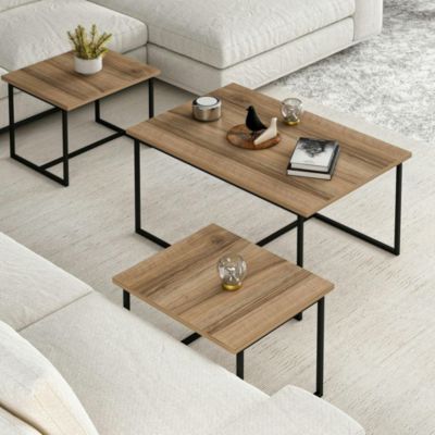 Table basse gigogne minimaliste effet noyer (lot de 3) JENA