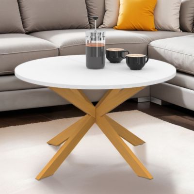 Table basse GISELE ronde 70 cm pied araignée plateau blanc et pied effet bois