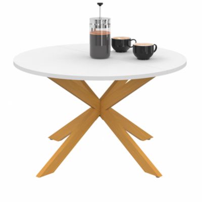 Table basse GISELE ronde 70 cm pied araignée plateau blanc et pied effet bois