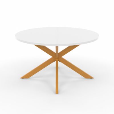 Table basse GISELE ronde 70 cm pied araignée plateau blanc et pied effet bois