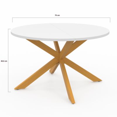 Table basse GISELE ronde 70 cm pied araignée plateau blanc et pied effet bois
