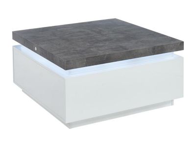 Table basse HALO II - 2 tiroirs - MDF laqué - Avec LEDs - Blanc et Béton