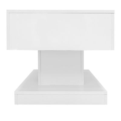 Table basse haute brillance avec éclairage LED, plateau relevable hydraulique, design moderne avec rangement, blanc, 100x50x45 cm