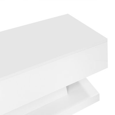 Table basse haute brillance avec éclairage LED, plateau relevable hydraulique, design moderne avec rangement, blanc, 100x50x45 cm