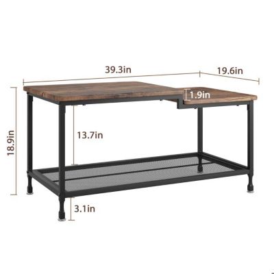 Table basse - Industrielle - 100x50x48cm - Bois massif - Brun rustique - 2 étagères