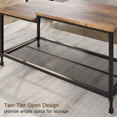 Table basse - Industrielle - 100x50x48cm - Bois massif - Brun rustique - 2 étagères