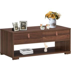 Table Basse Industrielle pour Salon, rectangulaire avec 2 tiroirs et étagère de Rangement , Table de canapé ou Cocktail (Noyer)
