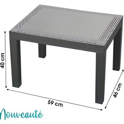 Table basse - JACK - effet rotin anthracite - Gris - Hauteur 40 cm