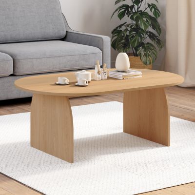 Table basse japandi ovale EDITH 110 cm bois effet hêtre