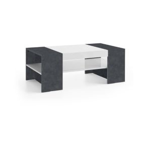 Table basse Jonni, Table basse, Porte-revues, 100% Made in Italy, 110x60h40 cm, Blanc brillant et ardoise