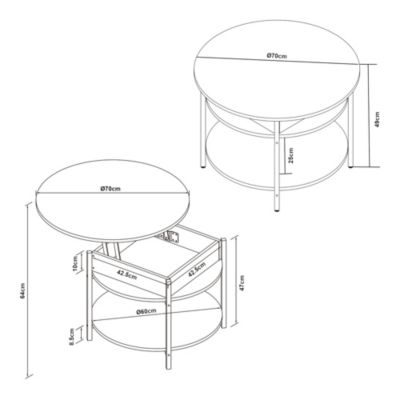 Table basse Kandas avec surface relevable blanc en.casa