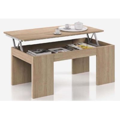 Table basse - Kendra - 100 x 50 x 43 cm - Panneau relevable - Chêne