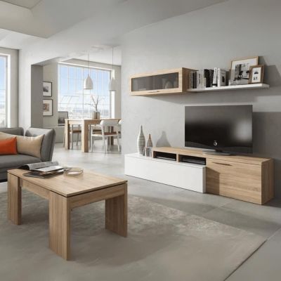 Table basse - Kendra - 100 x 50 x 43 cm - Panneau relevable - Chêne