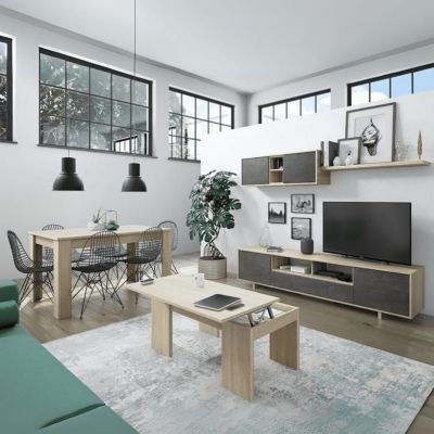 Table basse - Kendra - 100 x 50 x 43 cm - Panneau relevable - Chêne
