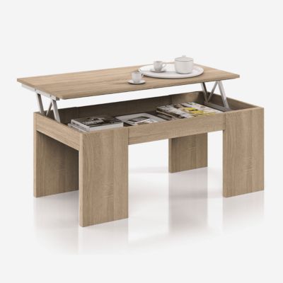 Table basse - Kendra - 100 x 50 x 43 cm - Panneau relevable - Chêne