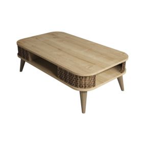 Table basse Kocab, Table basse, Porte-revues pour canapé, Etagère de salon, 105x60h35 cm, Chêne