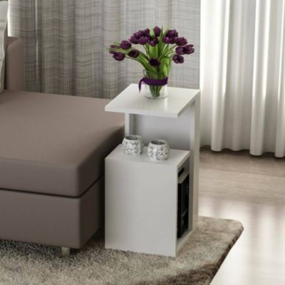 Table basse Kochab, Table basse, Porte-revues pour canapé, Etagère de salon, 35x30h60 cm, Blanc