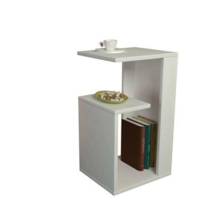 Table basse Kochab, Table basse, Porte-revues pour canapé, Etagère de salon, 35x30h60 cm, Blanc