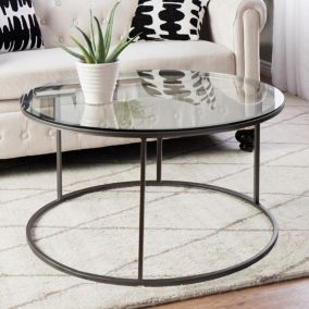 Table basse Kolari forme ronde en verre trempé clair 45 x 80 cm noir en.casa