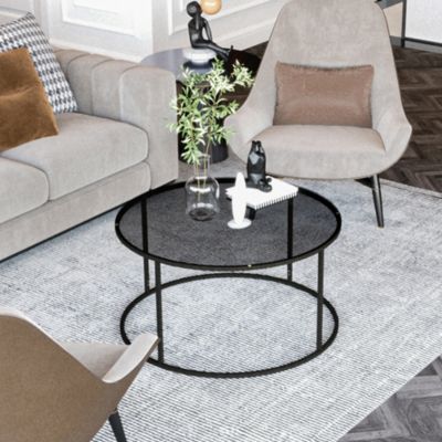 Table basse Kolari forme ronde en verre trempé fumé 45 x 80 cm noir en.casa