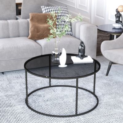 Table basse Kolari forme ronde en verre trempé fumé 45 x 80 cm noir en.casa