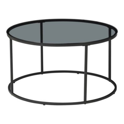 Table basse Kolari forme ronde en verre trempé fumé 45 x 80 cm noir en.casa
