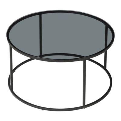 Table basse Kolari forme ronde en verre trempé fumé 45 x 80 cm noir en.casa