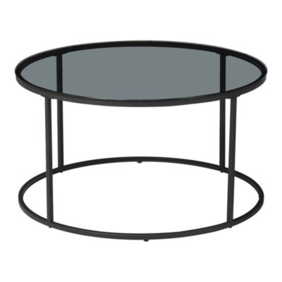 Table basse Kolari forme ronde en verre trempé fumé 45 x 80 cm noir en.casa