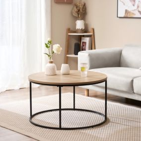 Table basse Kuhmoinen ronde diamètre 80 cm noir et effet bois en.casa