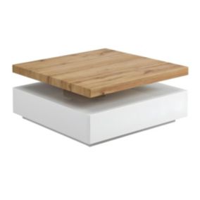 Table basse KYRIA - 1 Tiroir & Plateau pivotant - MDF - Coloris : Blanc et chêne