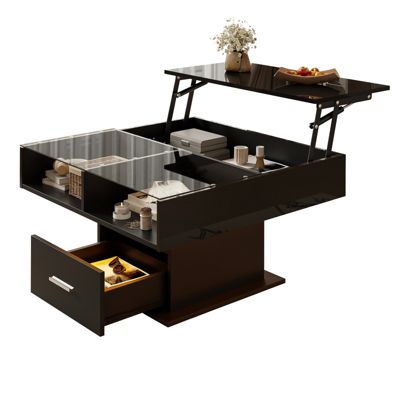 Table Basse Élévatrice LED - Hauteur Réglable, Rangement Flexible - Multifonction - Noir