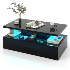 Table Basse Laquee 110x60x40CM LED 20 Lumieres 8 Luminosite avec Telecommande 19 Modes Nettoyage Facile