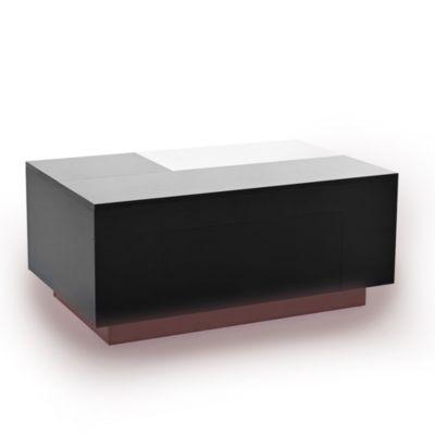 Table basse LED brillante, plateau noir/blanc extensible, rangement caché, lumière 16 couleurs, salon élégant
