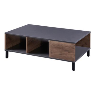 Table basse Leppävirta avec 3 compartiments de rangement 33 x 90 x 60 cm effet bois de pin  anthracite en.casa