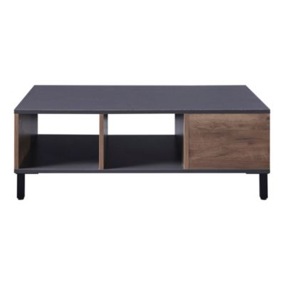 Table basse Leppävirta avec 3 compartiments de rangement 33 x 90 x 60 cm effet bois de pin  anthracite en.casa