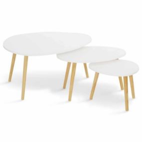 Table basse Lot de 3 Design Gigogne Blanc Scandinave Salon Chambre Contemporain