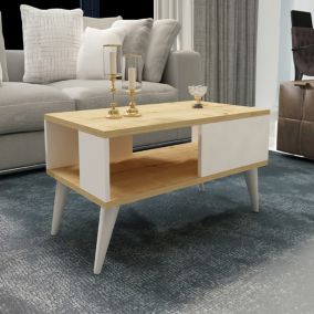 Table basse Ludvika avec espace de rangement 40 x 90 x 45 cm effet chêne  blanc en.casa