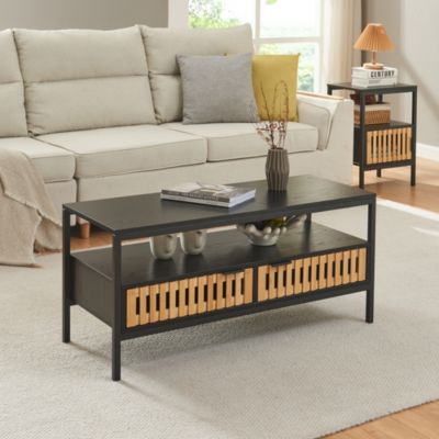 Table basse Luniehti 100 x 40 x 48 cm noir naturel en.casa