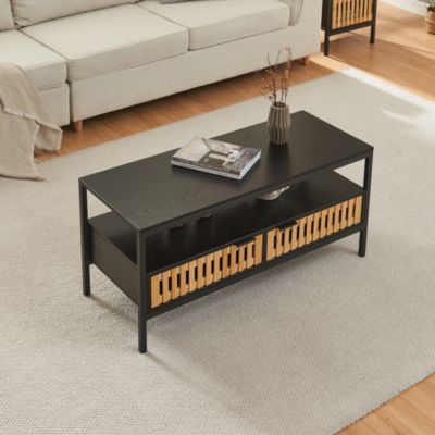 Table basse Luniehti 100 x 40 x 48 cm noir naturel en.casa