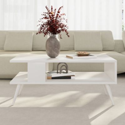 Table basse Lycksele avec espace de rangement 40 x 90 x 45 cm blanc en.casa