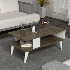 Table basse Lycksele avec espace de rangement 40 x 90 x 45 cm effet noyer blanc en.casa