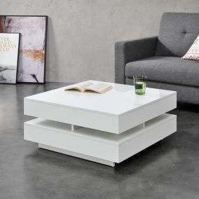 Table Basse Märsta avec 4 Compartiments Stockage Blanc Brillant en.casa