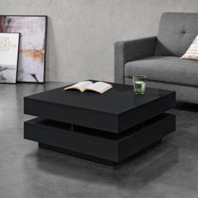 Table Basse Märsta avec 4 Compartiments Stockage Noir Brillant en.casa