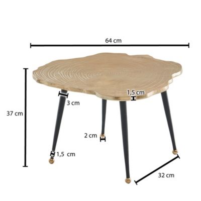 Table Basse Métal 64x64x37 cm Or Petite Table de Salon Disque d'arbre FineBuy