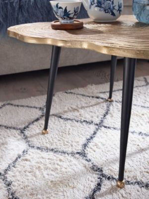 Table Basse Métal 64x64x37 cm Or Petite Table de Salon Disque d'arbre FineBuy
